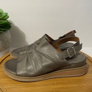 Miz Mooz Cornwall Grey Leather Slingback Sandal Women 7 Ruched‎ Platform Boho